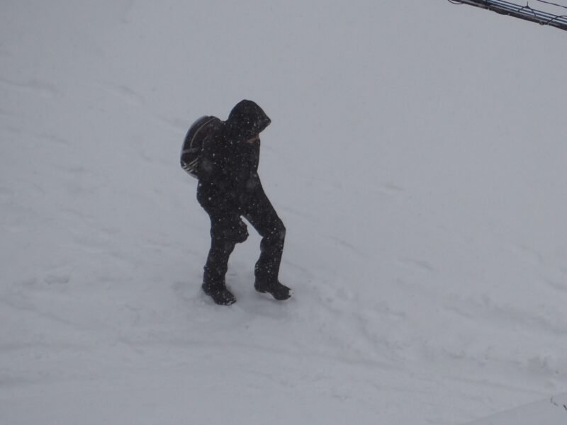 雪の中を歩いている人