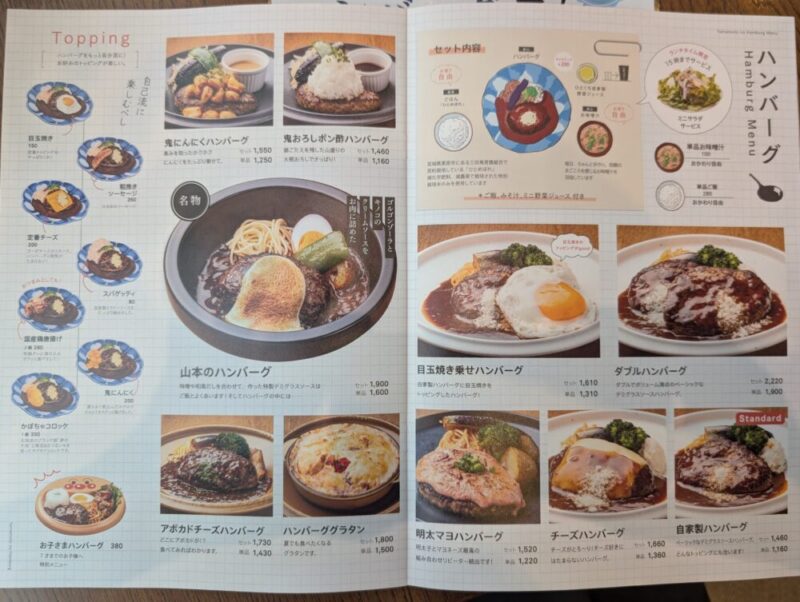 山本のハンバーグ札幌miredo店 ハンバーグメニュー